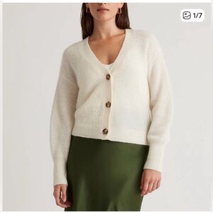 Quince Women's Ivory Baby Alpaca-Merino Wool Cropped Cardigan sz XS Button NWT